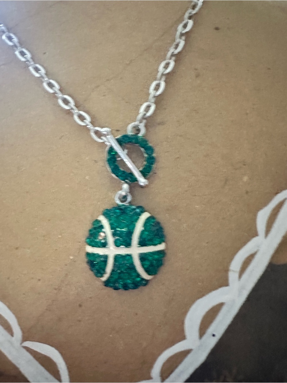 Emerald Crystal Basketball Pendant Necklace - Women Jewelry